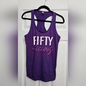 Tank top " Fifty-licious!  Purple racer back tank top, size Large